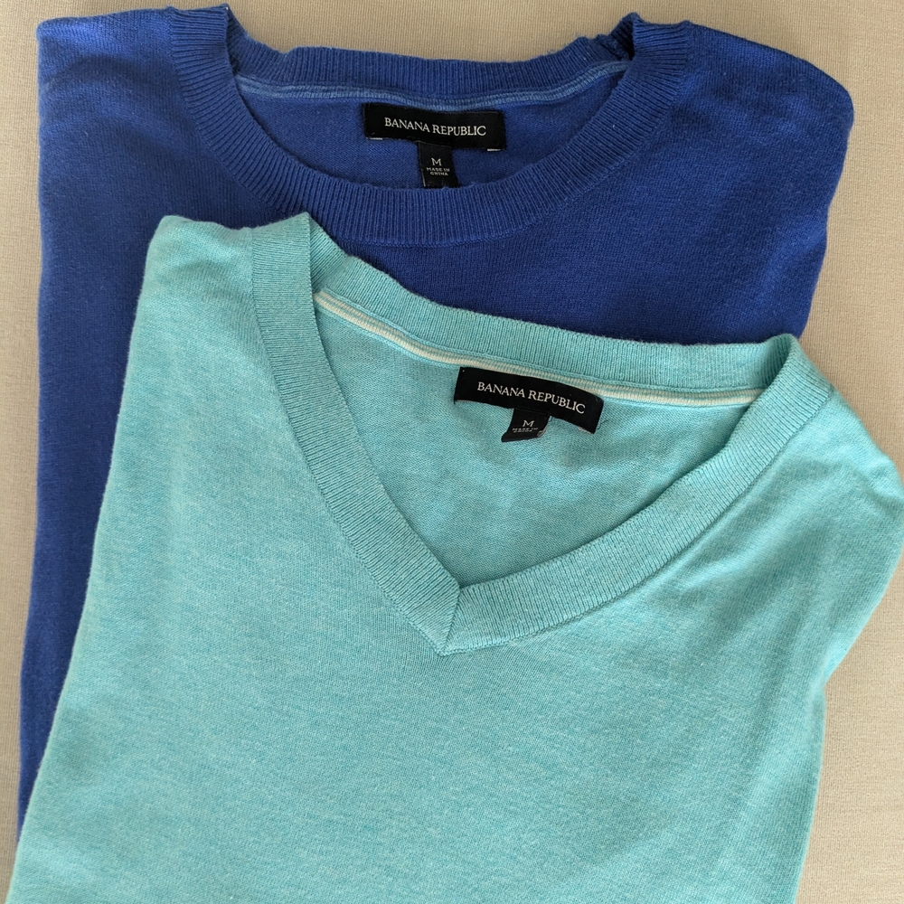 Banana Republic V-Neck Sweaters - Navy and Aqua